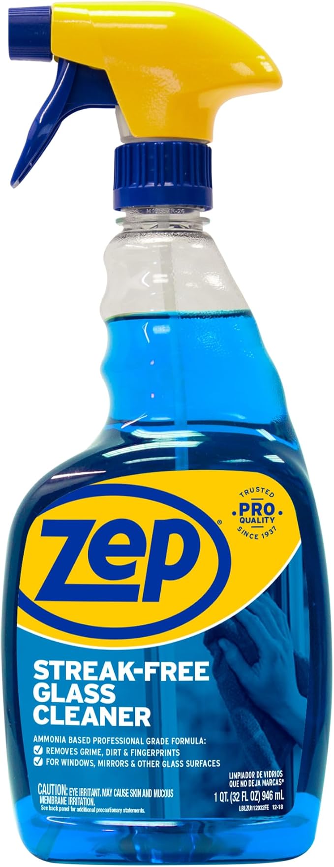 Zep Streak-Free Glass Cleaner - 32 Oz (Case of 4) ZU112032- Professional Grade Formula that Cleans Dirt, Fingerprints, Grime, Smoke Haze, and Toothpaste on Windows, Mirrors, and Other Glass Surfaces