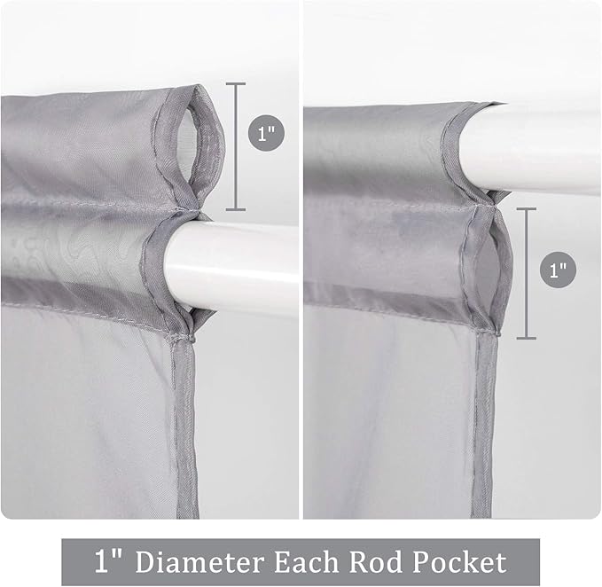 MIULEE French Door Sheer Curtains for Front Back Patio Glass Door Light Filtering Window Treatmentwith 2 Tiebacks 54 Wide and 72 Inches Length, Dark Grey, Set of 2