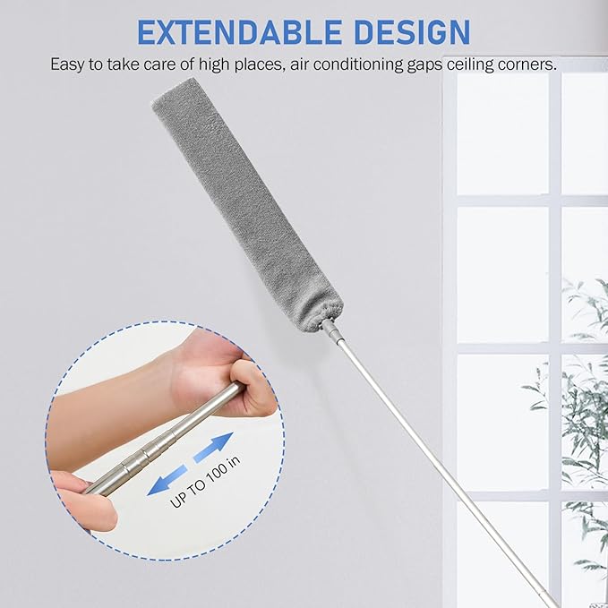 SetSail Dusters for Cleaning 100-inch Extra-Long Gap Duster with Extension Pole Bendable Microfiber Head Washable Ceiling Fan Cleaner Duster for High Ceilings, Floor