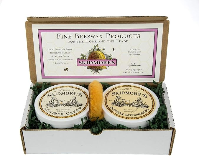 Skidmore's Cowboy Edition Leather Care Gift Set | Leather Cream and Beeswax Waterproofing Kit | Includes Applicator | Na