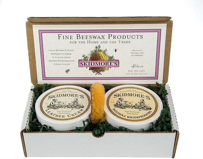 Skidmore's Cowboy Edition Leather Care Gift Set | Leather Cream and Beeswax Waterproofing Kit | Includes Applicator | Na