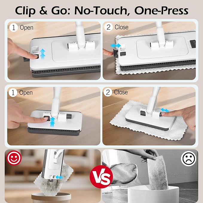 MASTERTOP Disposable Dust Mop with Mini Sweeper Mop,2-in-1 Disposable Mop with 47" Long Handle,Microfiber Mops for Floor Cleaning,No-Touch, Multi Surface Floor Cleaning