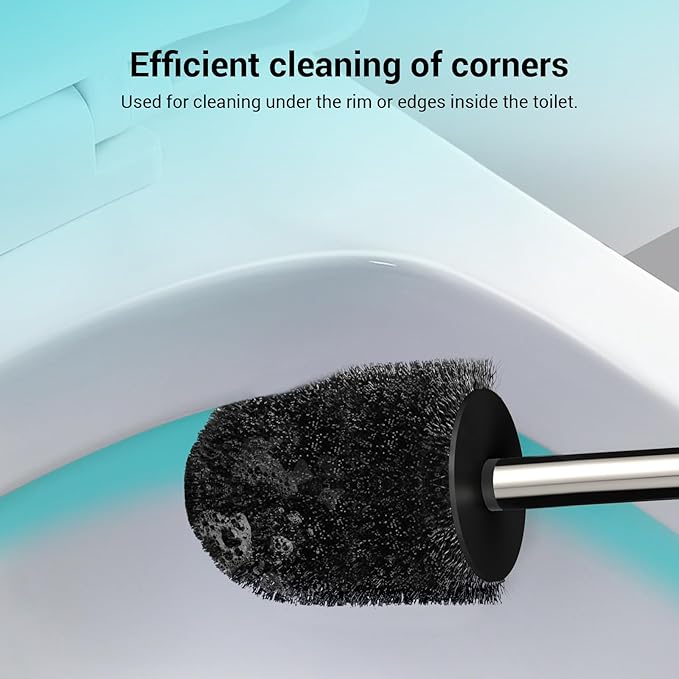 Toilet Brush, Compact Size Toilet Bowl Brush with Stainless Steel Handle, Small Size Plastic Holder Easy to Hide, Space Saving for Storage, Drip-Proof, Easy to Assemble, Deep Cleaning Black