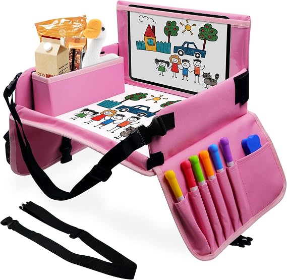 Car Seat Tray for Kids Travel, Carseat Tray for Toddler Road Trip Activities, Car Trays for Kids Road Trip Essentials, T
