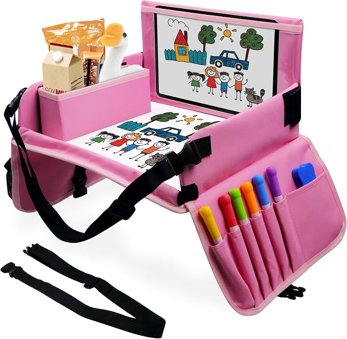 Car Seat Tray for Kids Travel, Carseat Tray for Toddler Road Trip Activities, Car Trays for Kids Road Trip Essentials, T