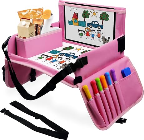 Car Seat Tray for Kids Travel, Carseat Tray for Toddler Road Trip Activities, Car Trays for Kids Road Trip Essentials, T