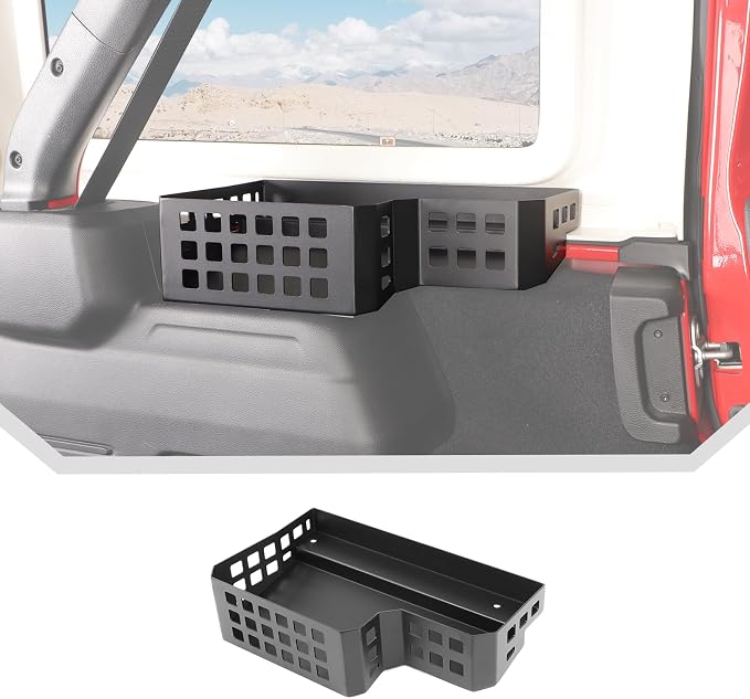 JeCar Aluminum Trunk Wheel Well Molle Storage Organizer for 2024+ Jeep Wrangler JL JLU 4-Door Interior Accessories Black