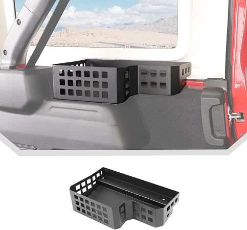 JeCar Aluminum Trunk Wheel Well Molle Storage Organizer for 2024+ Jeep Wrangler JL JLU 4-Door Interior Accessories Black
