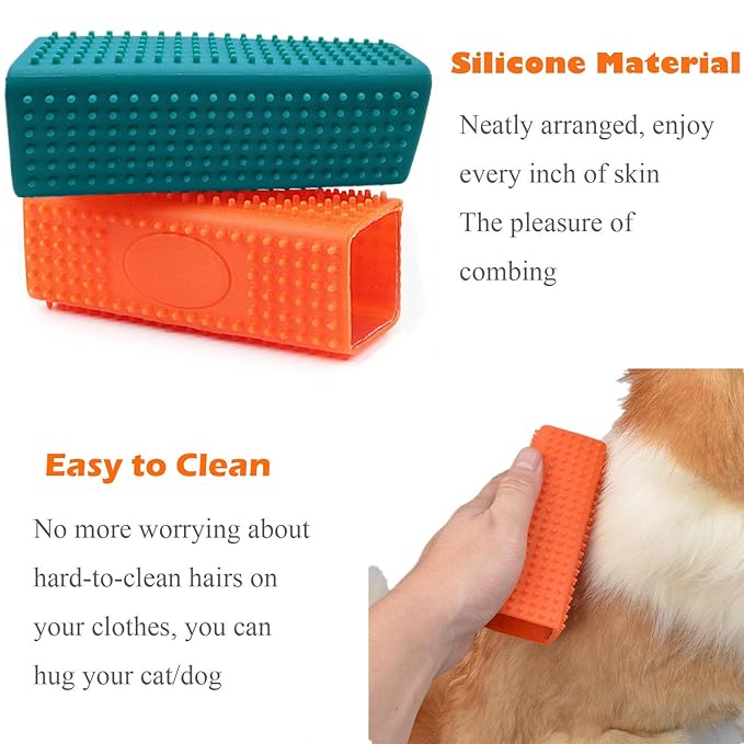 2 Pieces Pet Dog Cat Hair Remover, Block Roller Cleaner, Hollow Silicone Cleaner Brush for Sofa, Car Interiors, Furnishings, Carpets, Bedding or Any Fabric (Forest Green, Orange)