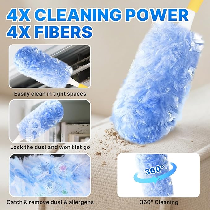 Duster Refill for Swiffer Duster, 20 Count Heavy Duty Duster Refills Kit with 1 Handle for Cleaning Dusting Furniture Blind Ceiling Fan, 360 Disposable Refills Feather Duster