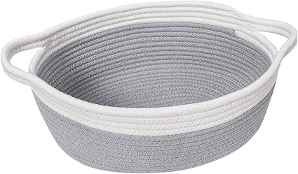 Goodpick Small Woven Rope Gift Basket Empty, 12"x 8"x 5" Boo Basket, Grey