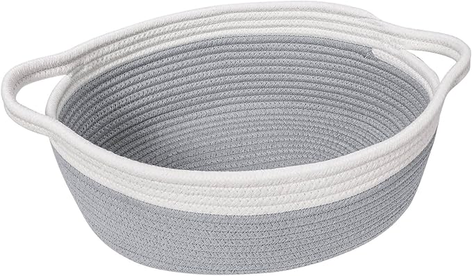 Goodpick Small Woven Rope Gift Basket Empty, 12"x 8"x 5" Boo Basket, Grey