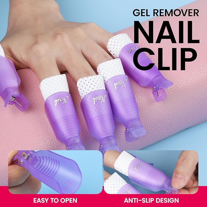 FANDAMEI Gel Nail Remover Kit with Soak Off Clips, Lint Free Wipes, Polish Remover Bottle, Cuticle Nippers, Pusher, Peeler. Cuticle Oil. Nail Files and Buffers. Gel Polish Removal Nail Soak Off Kit