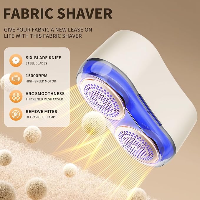 Fabric Shaver, Lint Remover for Clothes, Type-C Rechargeable Electric Lint Remover with 6-Blade, Sweater Shavers to Remove Pilling，Fabric Shaver for Clothing and Furniture