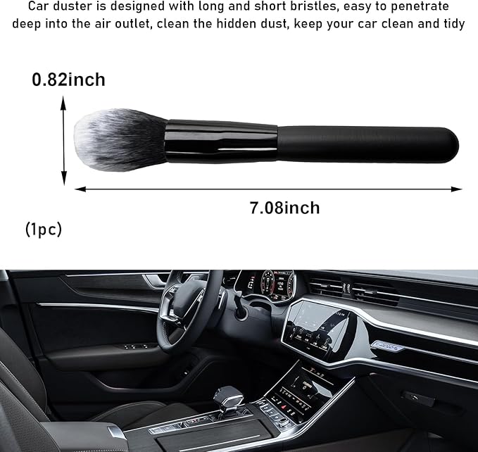 Ziciner 2 PCS Car Detailing Brush, Curved Soft Bristles Auto Removal Dust Collectors, Universal Vehicle Dashboard, Air Conditioner Vents etc Interior Cleaning Tool Accessory (Long-Black/White)