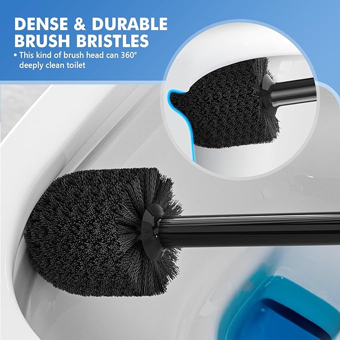 LOVLOY Toilet Plunger and Brush with Holder, Bowl Brush and Heavy Duty Toilet Plunger Set with Ventilated Holder, 2-in-1 Toilet Brush and Plunger Combo for 5.3-inch Toilet Drain New Pack (Black, 1)