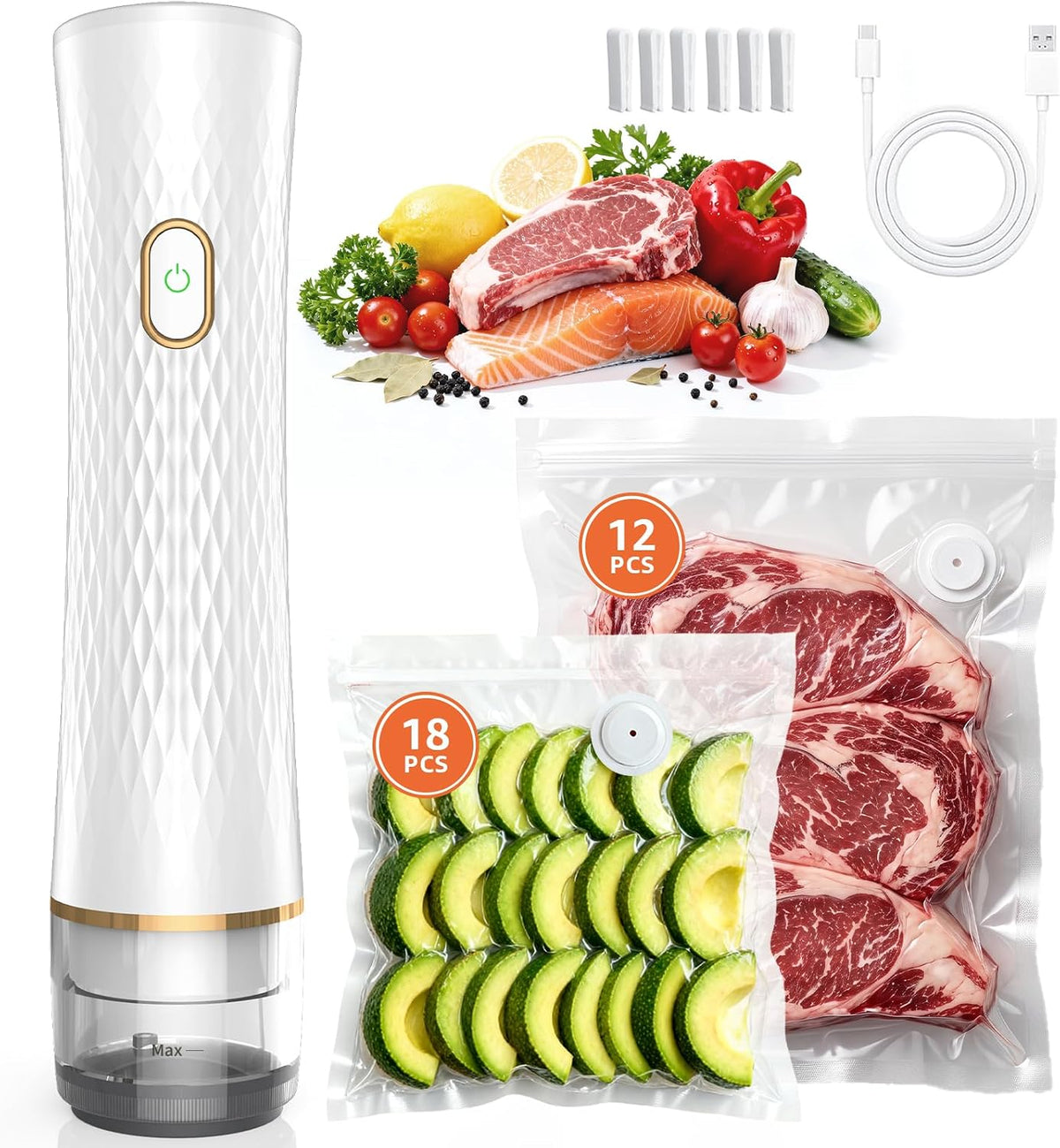 Handheld Vacuum Sealer for Food with 30 Reusable Vacuum Sealer Bags