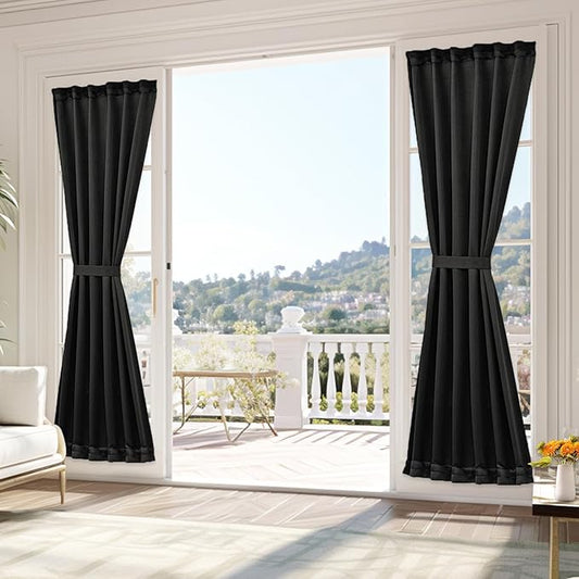 Vatge Privacy Sidelight Curtains for Front Door - Side Door Window Curtains for Glass Doors, 1 Panel, W25 x L80, Black