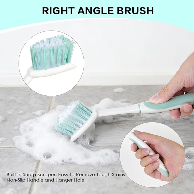 3 Pack Bathroom Scrub Brush Set, Heavy-Duty Scrub Brushes for Cleaning Floor, Green Scrubbing Brush with Non-Slip Handle and Stiff Bristles for Bathtub, Tub, Tile, Gap, Kitchen, Sink