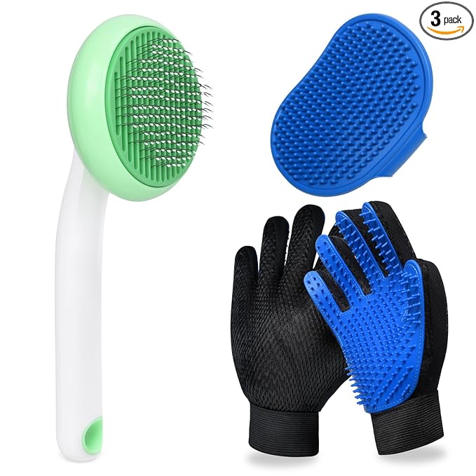 Cat Grooming Glove Brush,Self-Cleaning Slicker Pet Brush for Short and Long Haired Pets,Dog Bath Brush for Shedding and Grooming,Removes Loose Hair and Tangles,Promote Circulation