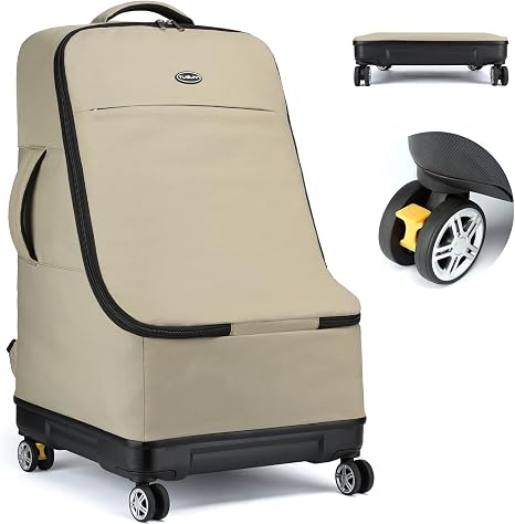 TUGUAN Car Seat Travel Bag for Airplane with Spinner Wheels, Infant Car Seat Bags for Air Travel with Hard Bottom, Padde