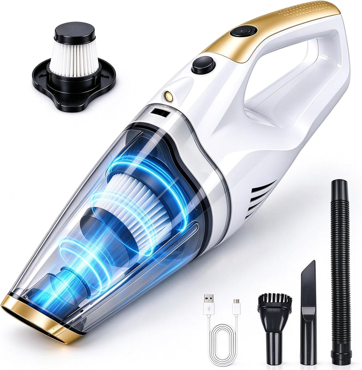Handheld Vacuum Cordless, Car Vacuum Portable Cordless with LED Light