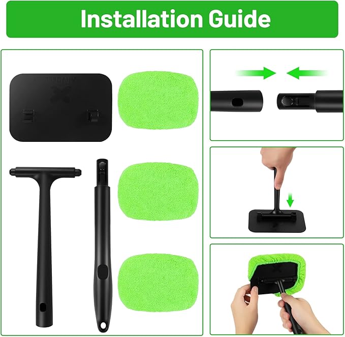 XINDELL Windshield Cleaning Tool – Grip 22” Microfiber Car Window Cleaner Dash & Windshield Brush with Ergonomic Handle, Reusable Pads for Interior & Exterior Glass Cleaning