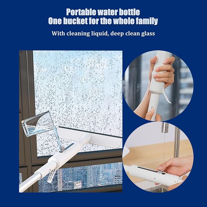 Squeegee for Window Cleaning with Spray,Window Washing Kit with Extension Pole,Double Sided and Long Handle Window Cleaner Tool for Car and Home with - 14 Inches - 3pcs Rags