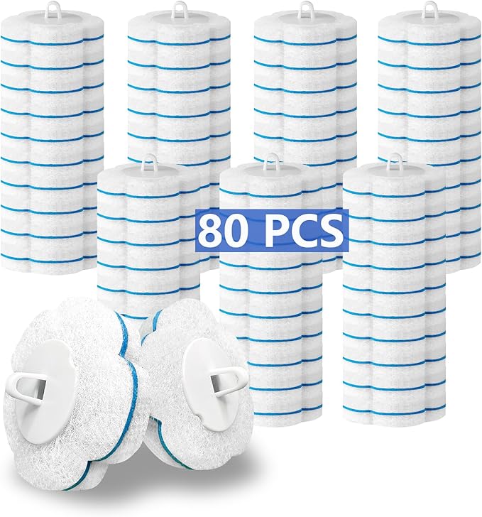 80 PCS Toilet Wand Cleaner Refills，Toilet Bowl Brush Refills Disposable Toilet Cleaning System Replacement Heads Cleaner Pads for Bathtub Wash Basin (Only Refills，Only Fits Ucaimao) - White