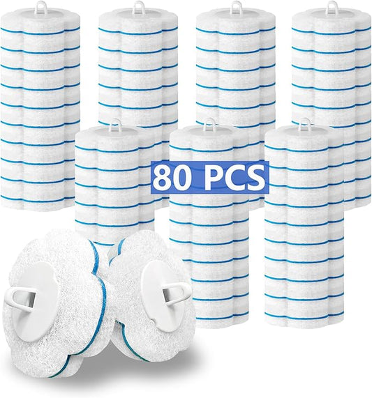 80 PCS Toilet Wand Cleaner Refills，Toilet Bowl Brush Refills Disposable Toilet Cleaning System Replacement Heads Cleaner Pads for Bathtub Wash Basin (Only Refills，Only Fits Ucaimao) - White