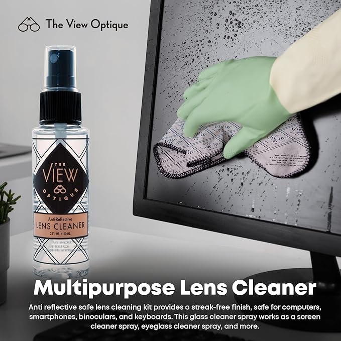 Anti-Reflective Lens Cleaner Spray Kit – (1) 2oz Glasses Cleaner Spray, (1) Microfiber Cloth for Eyeglasses, Sunglasses, Lenses, Screens and Camera Cleaning Kit (2 Piece Set)