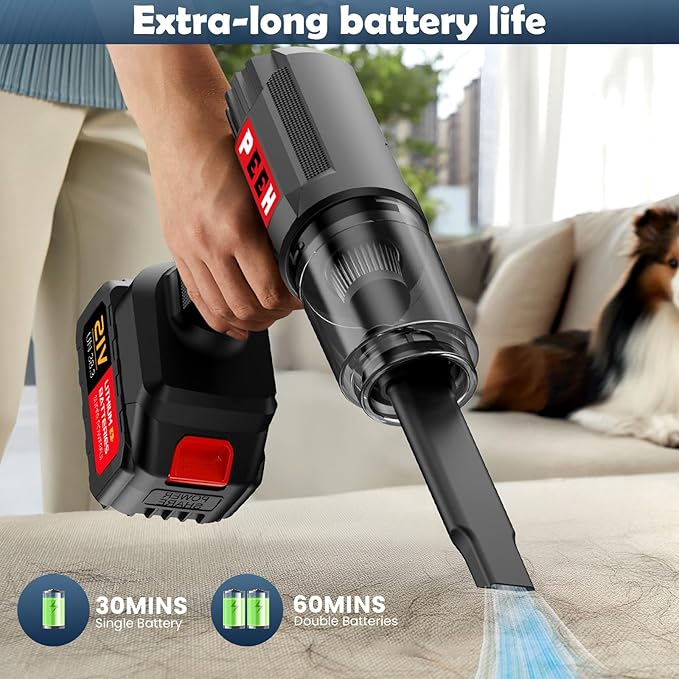 Handheld Vacuum for Home, Cordless Portable Vacuum Cleaner, Rechargeable with 60 Mins Max Runtime, High Power Vacuum for Car, Office, Pet Hair, Gap Cleaning (Grey)