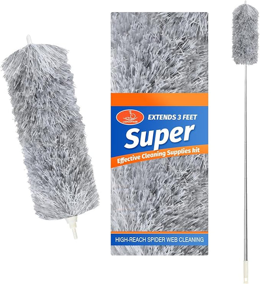 ZZ LAZYCOTTAGE Duster with Extension Pole & Flexible Head, Gray Feather Duster, Long Ddusters for Cleaning for High Ceilings, Walls, Fans, Cobweb and Furniture