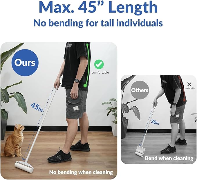 Large Lint Rollers for Carpet: Sticky Rollers for Floor DELOMO 9.45 in with 3 Extendable Handle, Long Handle Sticky Mop for Cleaning Carpets, Cars, Bedding, Couches, and Pet Hair - for Pet Homes