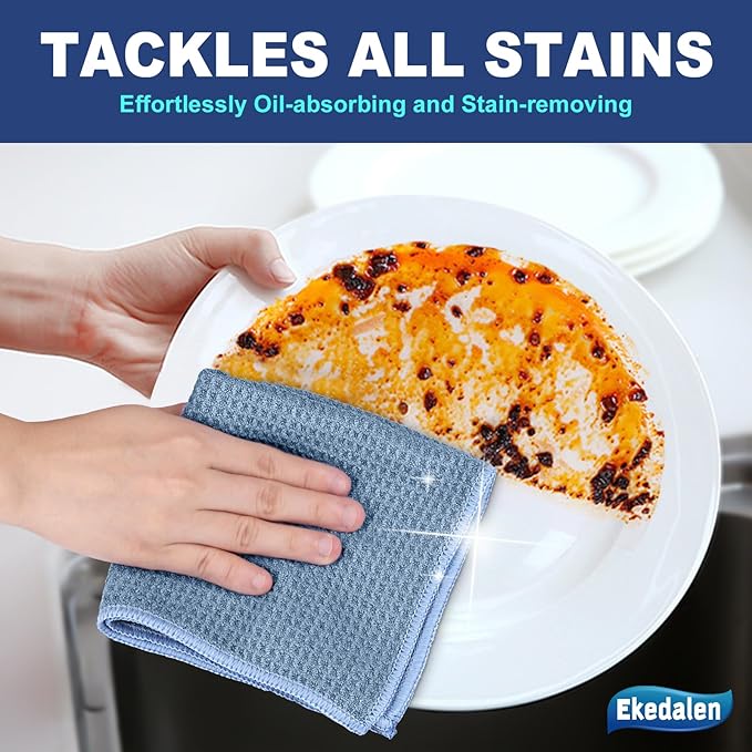 Microfiber Cleaning Cloth Waffle Weave for Dusting Absorbent Towel Quick Drying Dust Rags Household Kitchen, Lint Free Streak Free, 6 Pack,12 x 12 Inches, Blue