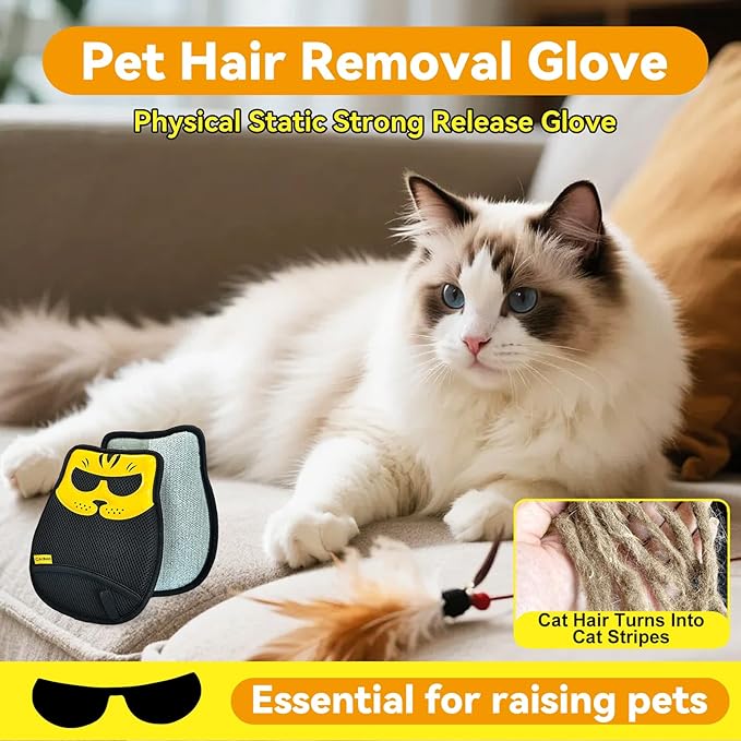 Pet Hair Removal Glove, Washable Reusable Cat Dog Fur Remover Mitt with Electrostatic Dual-Direction Surface for Couch, Sofa, Bedding, Rugs and Pet Beds(2pcs-Yellow Black)