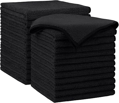 AIDEA Black Microfiber Cleaning Cloth-24PK, Reusable Cleaning Rags 12"x 12"