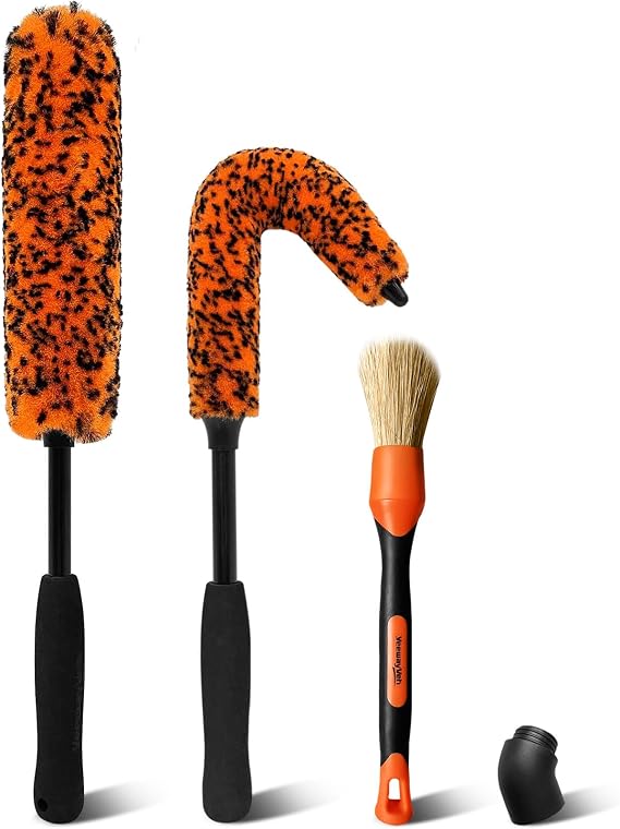 YeewayVeh 3PCS Quick Car Wheel Brush Kit, 360° Bendable Rim Cleaner, Orange