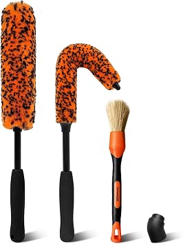 YeewayVeh 3PCS Quick Car Wheel Brush Kit, 360° Bendable Rim Cleaner, Orange