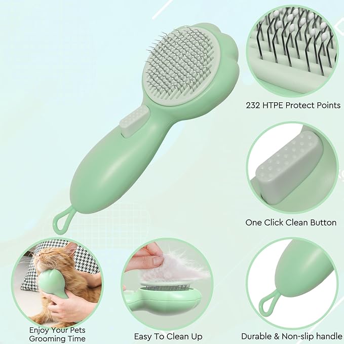 Cat Grooming Glove Brush,Self-Cleaning Slicker Pet Brush for Short and Long Haired Pets,Dog Bath Brush for Shedding and Grooming,Removes Loose Hair and Tangles,Promote Circulation