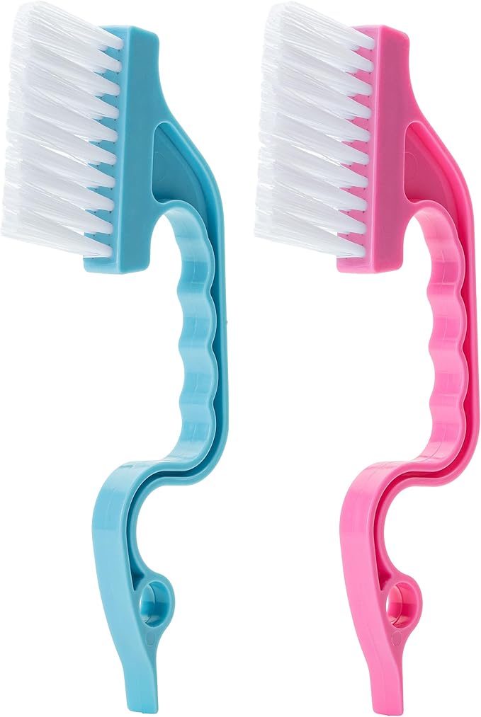 Slick- Window Track Cleaning Brush, 2 Pack, Blue/Pink Ergonomic Handle, Built-in Scraper, Multipurpose, Window Track Cleaning Tools