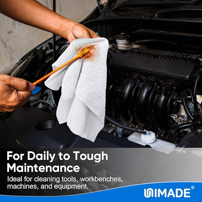 UNIMADE Shop Towel Rags, 50 Pack Reusable Shop Rags Bulk Microfiber Cleaning Cloth Lint Free Cleaning Towels for Car Kitchen Automotive Bar Mechanic Restaurant Garage, 11.5"x 11.5", White