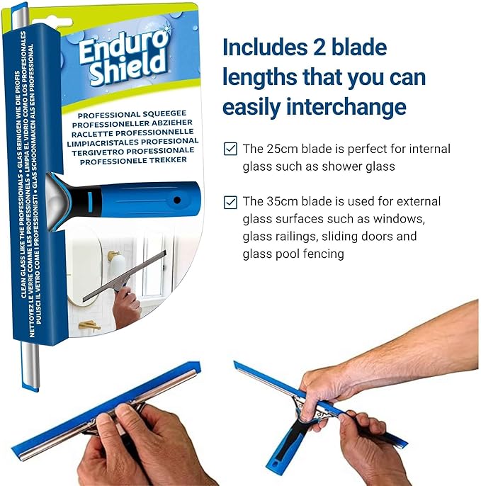 Professional Squeegee - Premium Quality Silicone Rubber Blades with Ergonomic Handle for Streak-Free Cleaning - Perfect for Windows, Shower Doors, and Railings