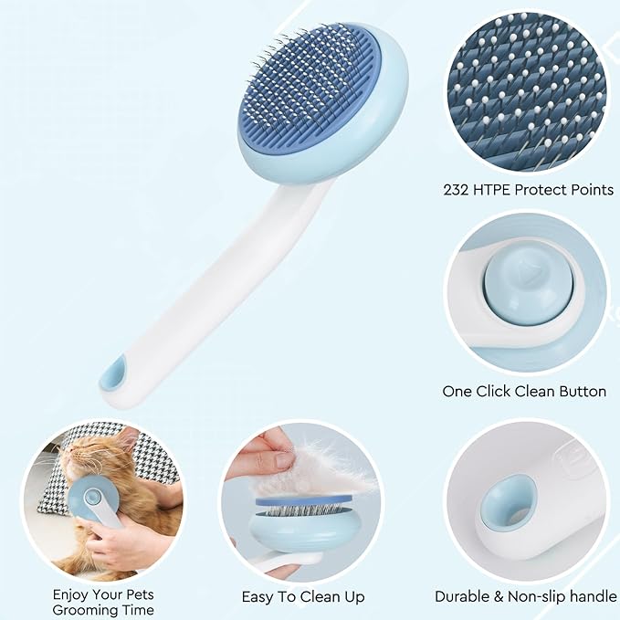 Cat Grooming Glove Brush,Self-Cleaning Slicker Pet Brush for Short and Long Haired Pets,Dog Bath Brush for Shedding and Grooming,Removes Loose Hair and Tangles,Promote Circulation