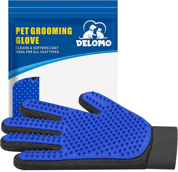 Pet Hair Remover Glove - Gentle Pet Grooming Glove Brush - Deshedding Glove - Massage Mitt with Enhanced Five Finger Design - Perfect for Dogs & Cats with Long & Short Fur - 1 Pack (Right-hand), Blue
