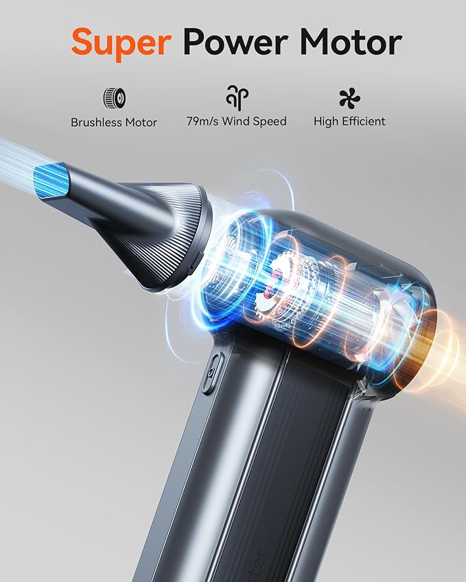 WOLFBOX MF100 Electric Air Duster-150000RPM Super Power Cordless Air Duster, Rechargeable Brushless Motor Durable Blower, 3-Gear Adjustable Dust Blower for Computer, Keyboard, Outdoor, House and Car
