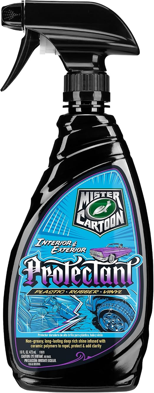 Turtle Wax X Mister Cartoon 54258 Interior and Exterior Protectant, Fast Drying Formula, for Dashboards, Tires, Trim, Pl