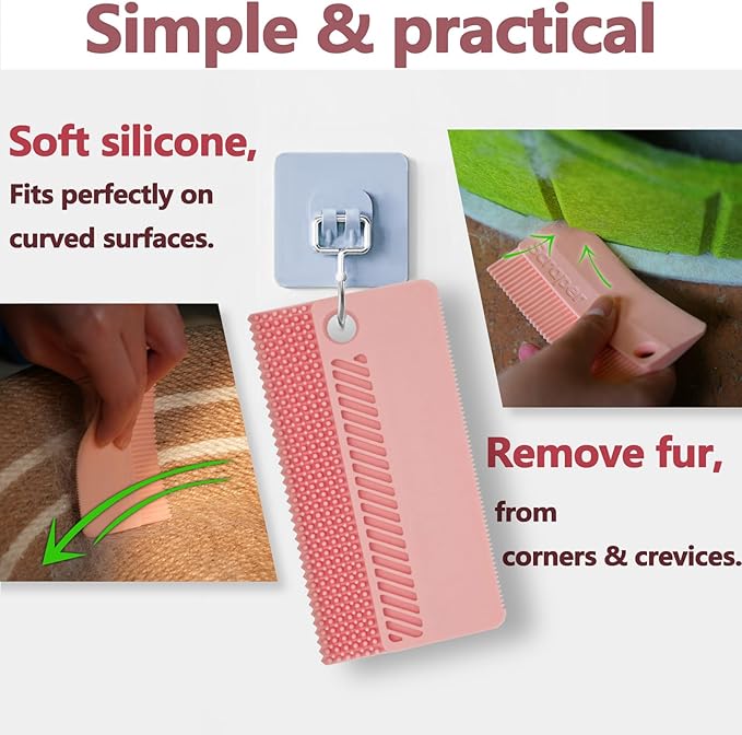 2 Pack Portable Pet Dogs Cats Hair Remover Lint Removal Shaver Tool Fur Scraper Carpet Rake for Couch Furniture Car Mats Fabric Sofa Clothes Bedding Pink