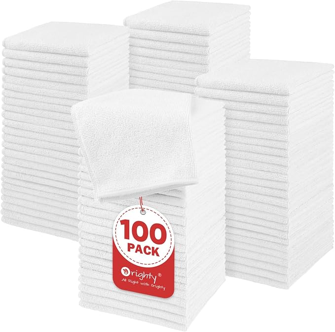 Orighty Washcloths Bulk, 100 Pack Microfiber Face Towels, 12x12 Inch White