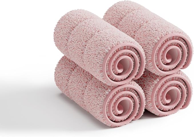 JOYMOOP Microfiber Flat Mop Replacement Pads, Washable Refills for Mop Bucket System, 13 Inch, Pack of 4, Pink